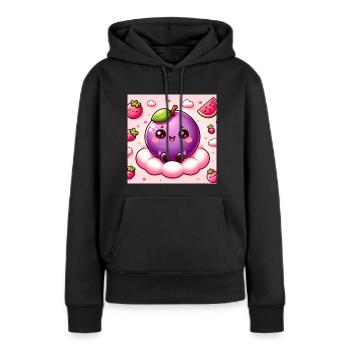Kawaii Pflaume - Frauen Premium Bio Hoodie - Schwarz - Vorne - Julia (174cm)