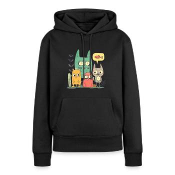 Les amis n’ont pas envie de pêcher - Sweat à capuche Premium bio Femme - noir - Devant - Julia (174cm)