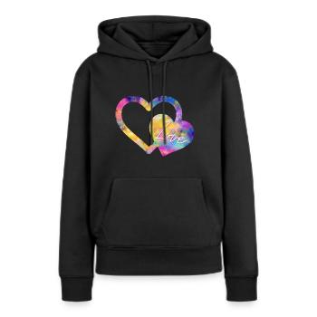 Coeur double love amour coloré - Sweat à capuche Premium bio Femme - noir - Devant - Julia (174cm)