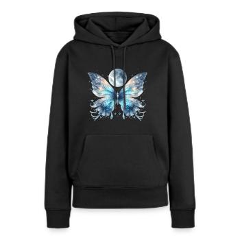 Lune papillon - Sweat à capuche Premium bio Femme - noir - Devant - Julia (174cm)