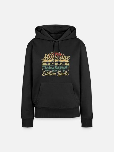 Millésime 1974 - Cadeau Pour le 50e Anniversaire - Sweat à capuche Premium bio Femme - noir