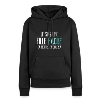 Fille facile humour colérique colère grincheuse - Sweat à capuche Premium bio Femme - noir - Devant - Julia (174cm)