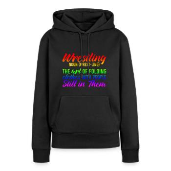 La lutte, l’art de plier des vêtements 3 - Sweat à capuche Premium bio Femme - noir - Devant - Julia (174cm)