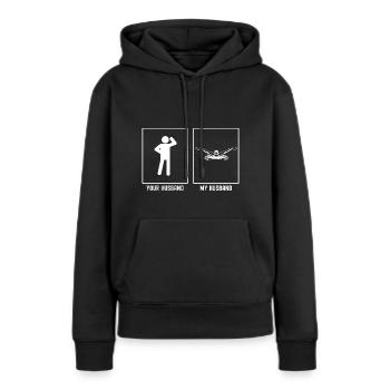 Ihr Ehemann - Mein Ehemann - Leistungssport Schwim - Frauen Premium Bio Hoodie - Schwarz - Vorne - Julia (174cm)