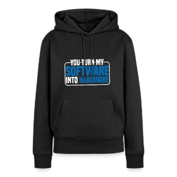 Vous transformez mon logiciel en matériel 9 - Sweat à capuche Premium bio Femme - noir - Devant - Julia (174cm)