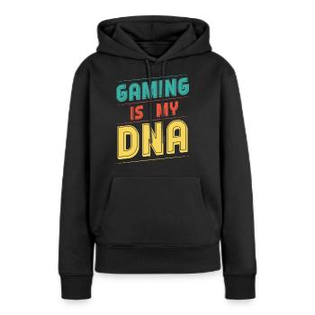 Gaming is my DNA - Frauen Premium Bio Hoodie - Schwarz - Vorne - Julia (174cm)
