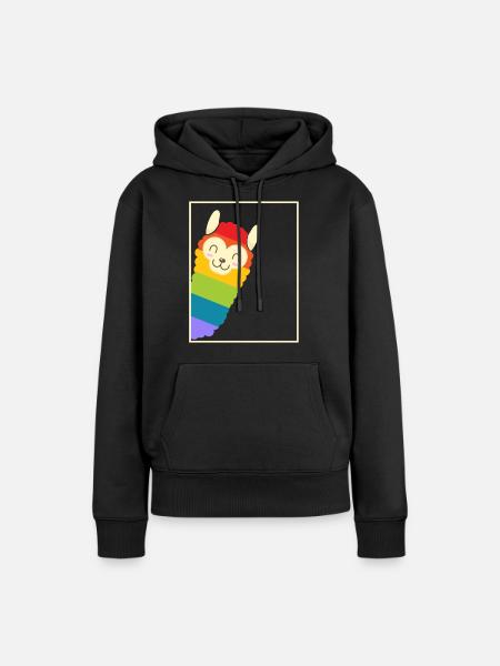 RAINBOW ALPACA - Frauen Premium Bio Hoodie - Schwarz
