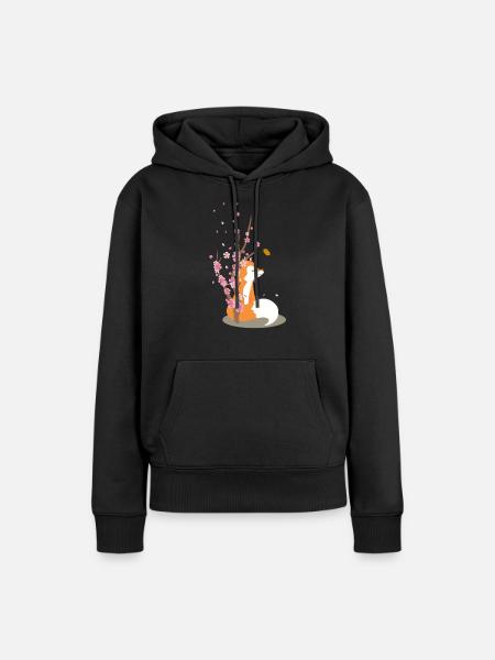 Süßes Kirschblüten Fuchs Motiv - Frauen Premium Bio Hoodie - Schwarz