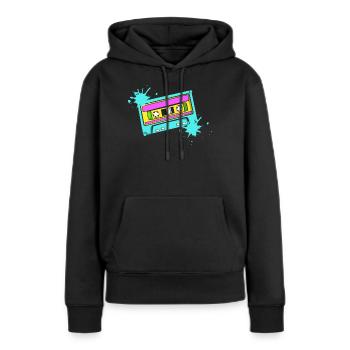 cassette - Sweat à capuche Premium bio Femme - noir - Devant - Julia (174cm)