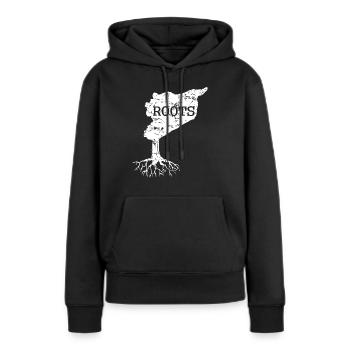 Syrie Patrie - Sweat à capuche Premium bio Femme - noir - Devant - Julia (174cm)