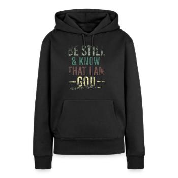 Je suis dieu - Sweat à capuche Premium bio Femme - noir - Devant - Julia (174cm)