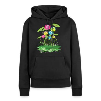 bunte Seerosen Blumen - Frauen Premium Bio Hoodie - Schwarz - Vorne - Julia (174cm)