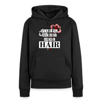 perte de cheveux - Sweat à capuche Premium bio Femme - noir - Devant - Julia (174cm)