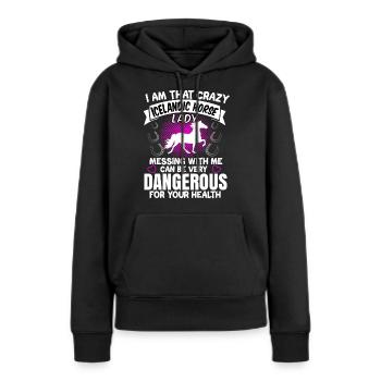 Cadeau Isi rôti de chevaux islandais - Sweat à capuche Premium bio Femme - noir - Devant - Julia (174cm)
