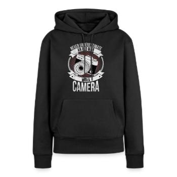 Photographe Caméraman - Sweat à capuche Premium bio Femme - noir - Devant - Julia (174cm)