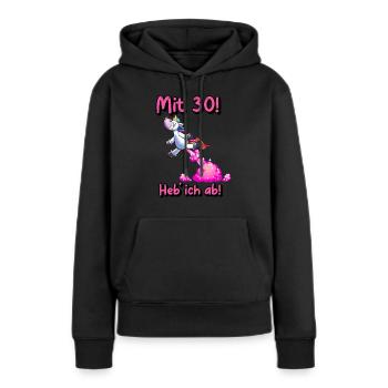 Licorne 30e anniversaire paillettes chiot - Sweat à capuche Premium bio Femme - noir - Devant - Julia (174cm)