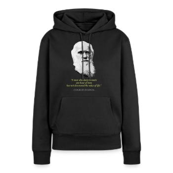 Citation de Charles Darwin - Sweat à capuche Premium bio Femme - noir - Devant - Julia (174cm)