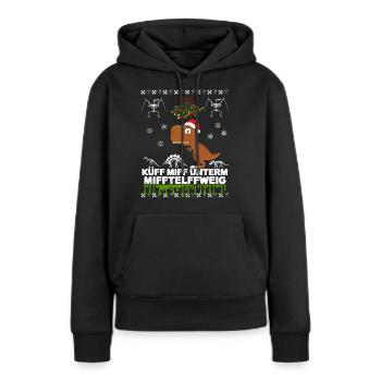 KÜSS MICH UNTERM MISTELZWEIG DINO - Frauen Premium Bio Hoodie - Schwarz - Vorne - Julia (174cm)
