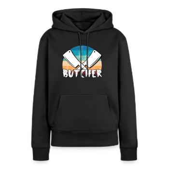 Metzger - Frauen Premium Bio Hoodie - Schwarz - Vorne - Julia (174cm)