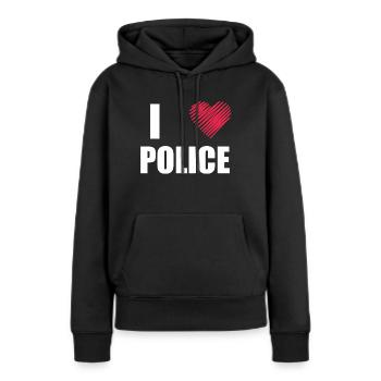 police - Sweat à capuche Premium bio Femme - noir - Devant - Julia (174cm)