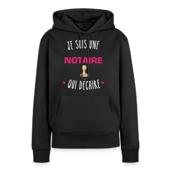Une Notaire qui déchire - notaire - métier - Sweat à capuche Premium bio Femme - noir - Devant - Julia (174cm)