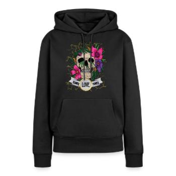 Crâne crâne fleur rockabella - Sweat à capuche Premium bio Femme - noir - Devant - Julia (174cm)