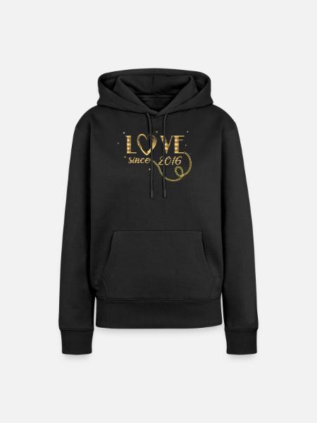 Valentijnsdag Verjaardag Liefde 2016 Goud - Vrouwen Premium Bio hoodie - zwart