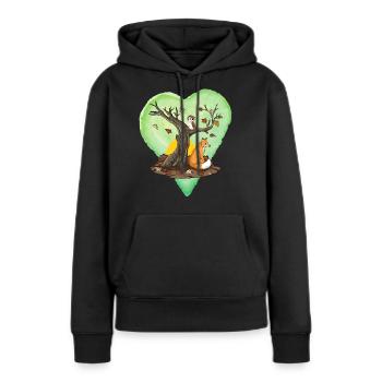 Autumn, fall themed, Fox and Owl with tree, heart - Women’s Premium Organic Hoodie - black - Front - Julia (174cm)