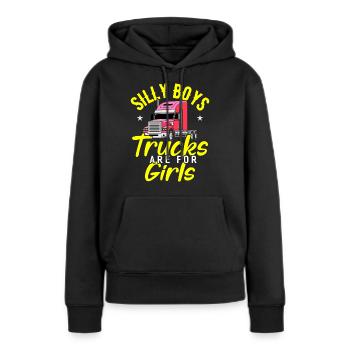 Trucker LKW Fahrer Fernfahrer Brummi Geschenk - Frauen Premium Bio Hoodie - Schwarz - Vorne - Julia (174cm)