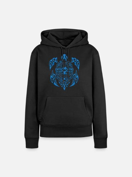 Animales de tortugas tribales maoríes azules - Sudadera con capucha prémium ecológica para mujer - negro