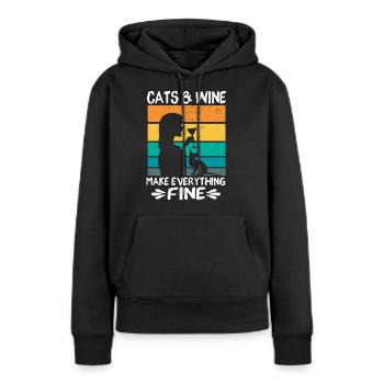 Cats Wine make everything fine - Sweat à capuche Premium bio Femme - noir - Devant - Julia (174cm)