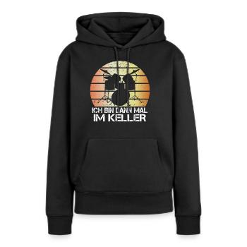 Ich bin dann mal im Keller Drummer Schlagzeug - Frauen Premium Bio Hoodie - Schwarz - Vorne - Julia (174cm)