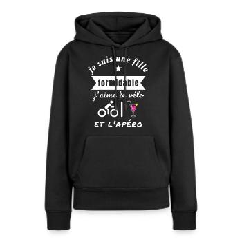 Je suis fille formidable j’aime le vélo et l’apéro - Sweat à capuche Premium bio Femme - noir - Devant - Julia (174cm)