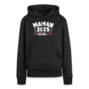 Bébé Grossesse Annonce Naissance Maman 2025 - Sweat à capuche Premium bio Femme - noir - Devant - Julia (174cm)