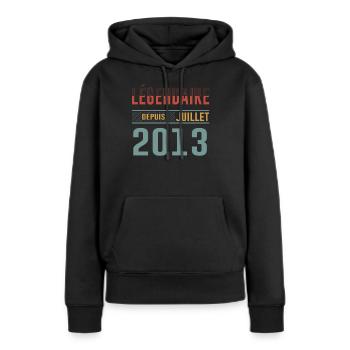 Juillet 2013 Anniversaire Idée Cadeau Vintage - Sweat à capuche Premium bio Femme - noir - Devant - Julia (174cm)