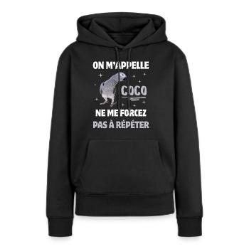 CADEAU SURNOM PERROQUET HUMOUR - Sweat à capuche Premium bio Femme - noir - Devant - Julia (174cm)