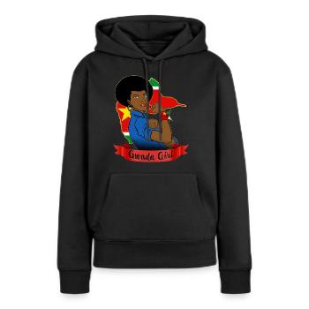 Gwada girl Guadeloupe Femme Forte - Sweat à capuche Premium bio Femme - noir - Devant - Julia (174cm)