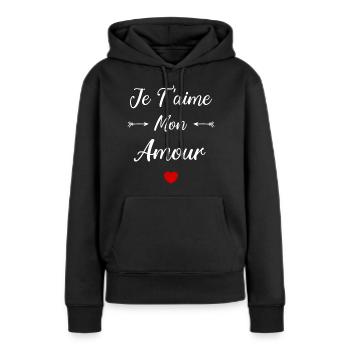 Je t'aime mon amour - Sweat à capuche Premium bio Femme - noir - Devant - Julia (174cm)