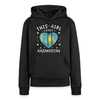 Drapeau du Kazakhstan Drapeau du Kazakhstan - Sweat à capuche Premium bio Femme - noir - Devant - Julia (174cm)