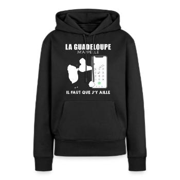 Guadeloupe Au Téléphone cadeau humour - Sweat à capuche Premium bio Femme - noir - Devant - Julia (174cm)