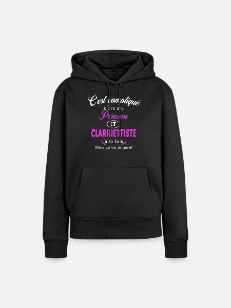 c'est compliqué princesse et clarinettiste - Sweat à capuche Premium bio Femme - noir