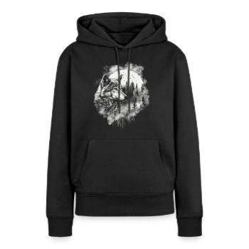 Wolf mit Vollmond - Frauen Premium Bio Hoodie - Schwarz - Vorne - Julia (174cm)