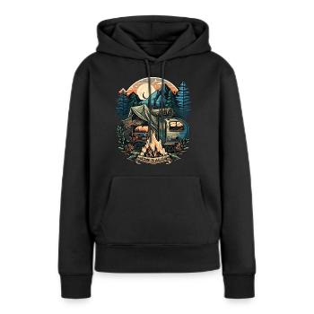 Ein Leben ohne Camping ist möglich aber sinnlos - Frauen Premium Bio Hoodie - Schwarz - Vorne - Julia (174cm)