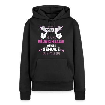Réunionnaise Géniale Soeur Collegue Amie - Sweat à capuche Premium bio Femme - noir - Devant - Julia (174cm)