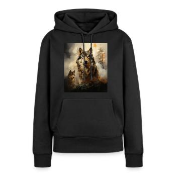 loup - Sweat à capuche Premium bio Femme - noir - Devant - Julia (174cm)
