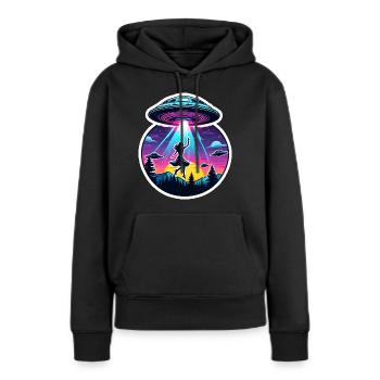 Woman is taken into UFO - Women’s Premium Organic Hoodie - black - Front - Julia (174cm)