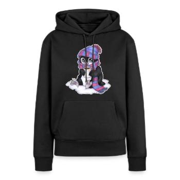 Niedlicher Chibi Pinguin mit Schal und Mütze - Frauen Premium Bio Hoodie - Schwarz - Vorne - Julia (174cm)