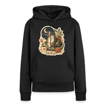 Gemütliche Katze Kaffee Garn - Frauen Premium Bio Hoodie - Schwarz - Vorne - Julia (174cm)