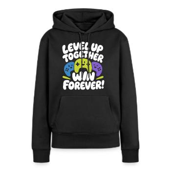 Montez de niveau ensemble Gagnez pour toujours - Sweat à capuche Premium bio Femme - noir - Devant - Julia (174cm)