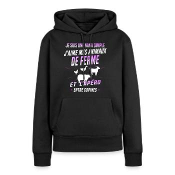 nana agricultrice animaux de ferme copine - Sweat à capuche Premium bio Femme - noir - Devant - Julia (174cm)